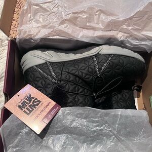 Muk Luks Black Quilted Slip-On Boot with Gray Sole